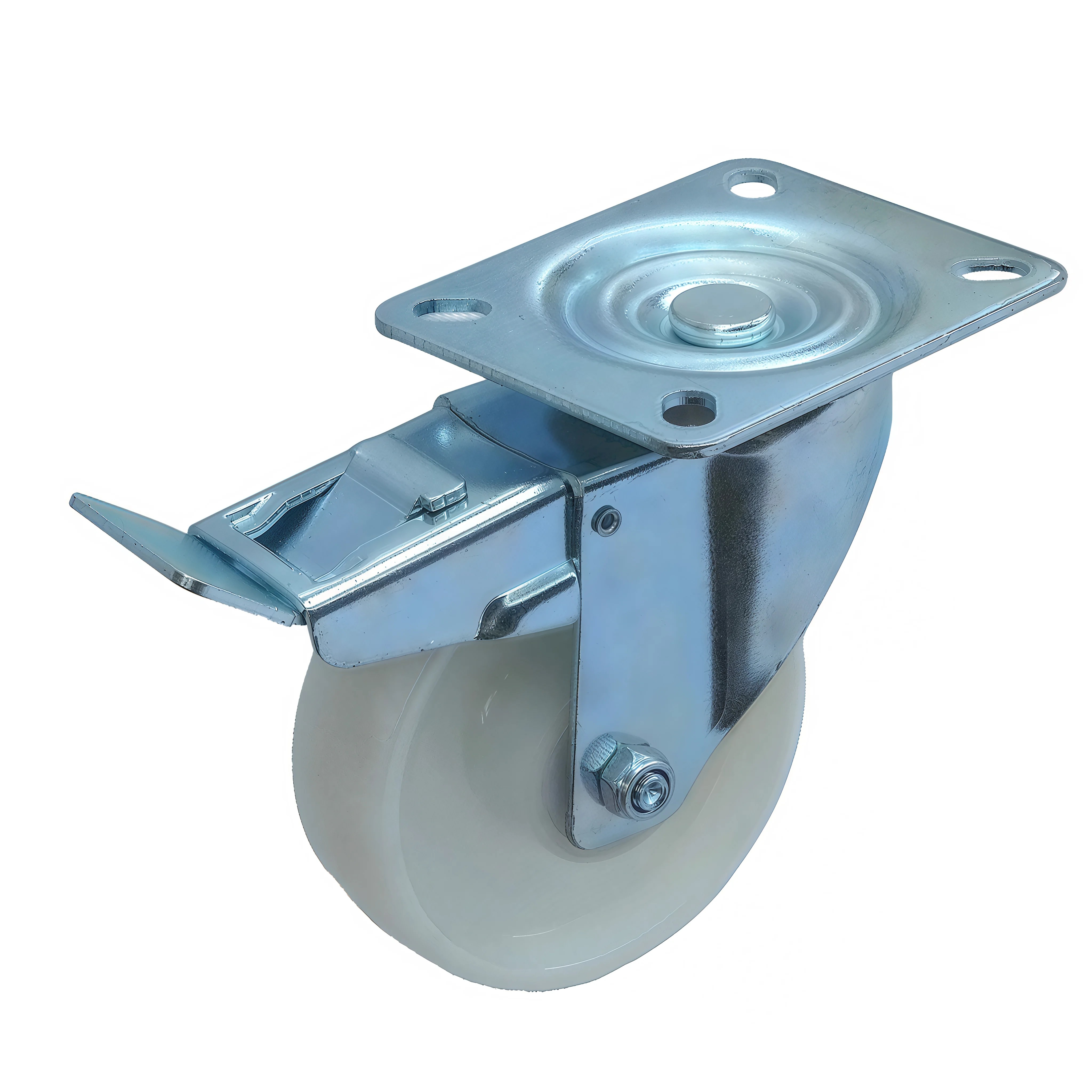 SCpnb 42 - Большегрузное нейлоновое колесо 100 мм (площадка, поворотн, тормоз, роликоподш)